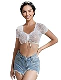 KOJOOIN Damen Dirndlbluse Weiß Trachtenbluse - Kurzarm Dirndl Bluse aus Spitze für Oktoberfest C-Spitze Dirndlbluse01 42