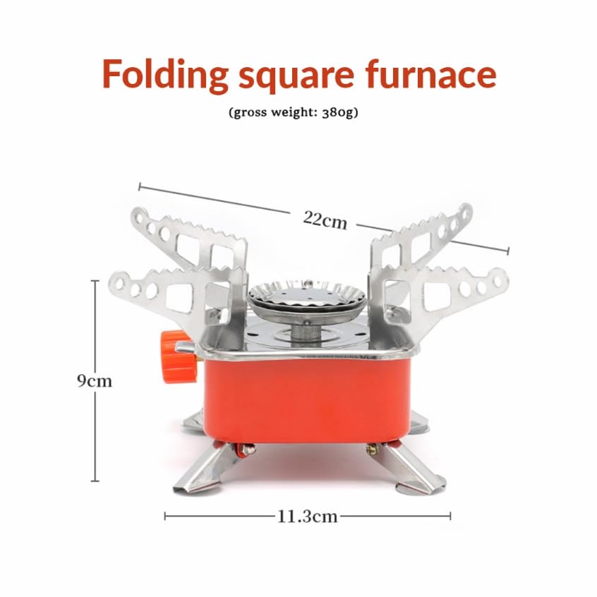 Image of camping stove with cylinder | camping gas stove | Camping Stove - 2800W Ultra-Light Picnic Cooking Gas Burner, Folding Emergency Stainless Steel (Stove + 4 Butane)