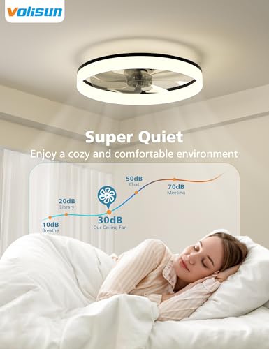 VOLISUN Low Profile Ceiling Fans with Lights and Remote, 20in Fandelier Ceiling Fan with Light, 3000K-6500K Dimmable Bladeless LED Fan Light, Black Flush Mount Ceiling Fans with Lights for Bedroom - image 6