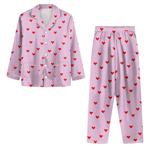 Pyjama deux pièces femmes avec haut manches longues imprimé cœur et pantalon droit pour détente