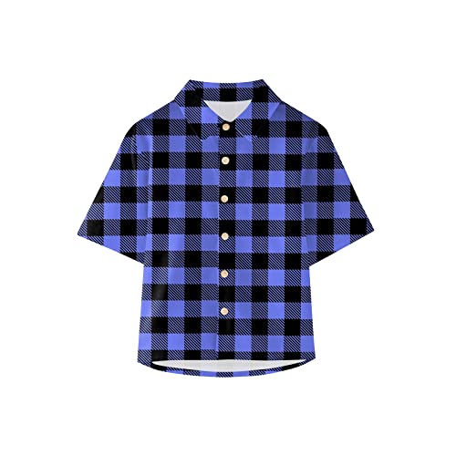 Kids Boys Button Down Shirt Plaid Printed Short Sleeve Loose Tshirts Summer Soft Lightweight Girls Trendy Fashion Tops