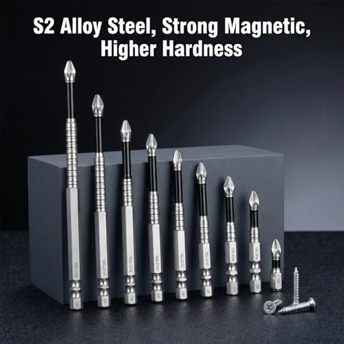 Image of 9 Pcs Magnetic Drill Bits, K5 Anti Slip Drill Bits Fixion Tools Drills Bit, K5 High-Magnetic Drills Dit Set Durability Screwdriver Bit Magnetic Electric, 25 50 65 70 90 150mm
