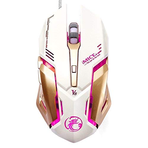 iMICE (#87) LED Colorful Light USB 6 Buttons 4000 DPI Wired Optical Gaming Mouse for Computer PC Laptop(White)