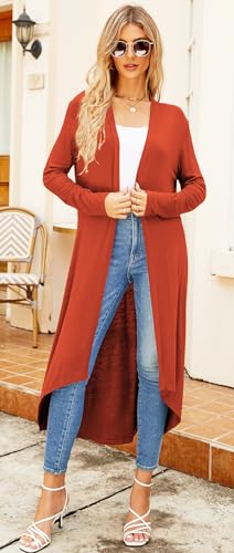 Image of Newchoice Womens Long Cardigan Summer Casual Draped Open Front Lightweight Long Sleeve Cardigan Duster with Pockets