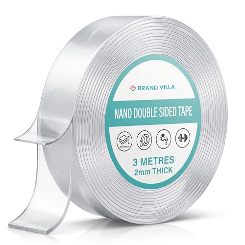 Image of BRAND VILLA Nano Tape Double Sided Adhesive, 2mm Thick 3 Meter Long, Heavy Duty Reusable Washable Gel Grip Tape, Strong Transparent Traceless Mounting Tape for Wall, Kitchen, Home & Office
