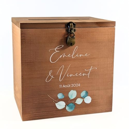 Grande urne personnalisée Mariage en Bois avec Cadenas | 25 x 25 x 20 CM | Urne Mariage, PACS, Baby-Shower, Baptême, Communion, Anniversaire, Retraite -...