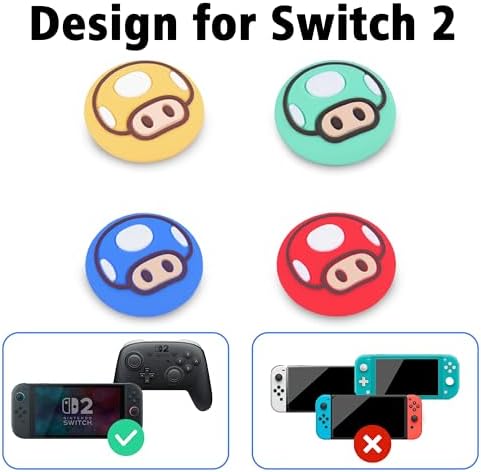 TIKOdirect Thumb Grip Caps for Nintendo Switch 2 / Switch 2 Pro Controller, 4PCS Kawaii Cute Joystick Cap Grip Soft Silicone Joycon Button Cover Switch 2 Accessories, Red - 2