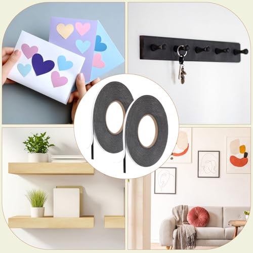 Image of Tatuo 2 Rolls Double Sided Foam Tape PE Foam Tape Sponge Soft Mounting Adhesive for DIY Craft Picture Poster Hanging(1 /4 Inch by 33 Feet,Black)