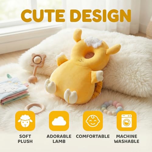 Image of Baby Head Protection Backpack - Soft Lightweight Fall Cushion for Toddlers During Crawling & Walking, Helps Ease Impact from Backward Tumbles(Lamb)