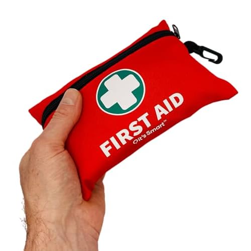 it’s Smart Premium First Aid Kit 110 Pieces – for Travel Essentials, Hiking, Home, Camping and Car – Includes Emergency Blanket, Plasters, Bandages, Eyewash and Other First Aid Essentials – Red