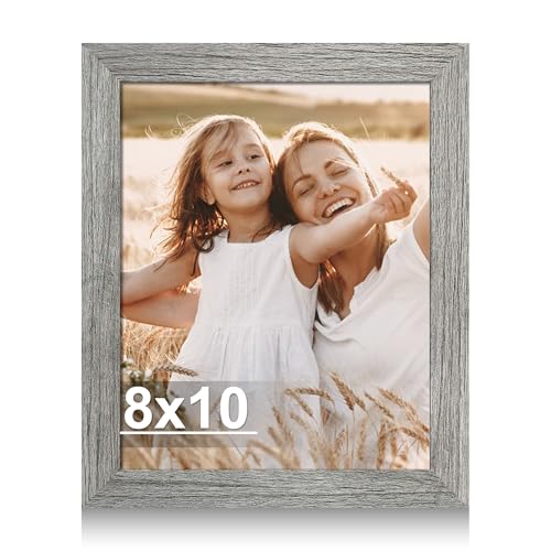 Hongkee 8x10 Picture Frame Made of Real Glass and Wooden Frame Horizontal and Vertical Display for Wall or Tabletop (Grey 1 Pack)