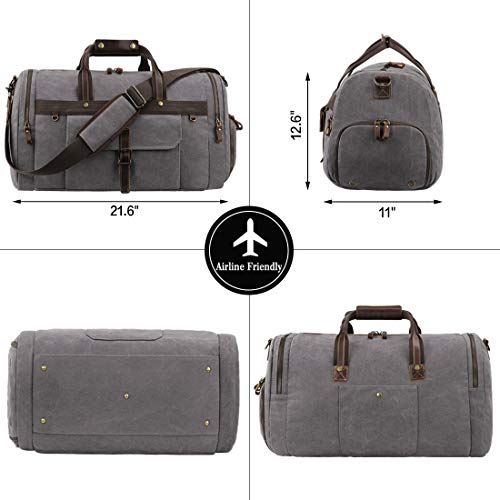 Travel Duffel Bag Waterproof Duffle Bags for Men Oversized Genuine Leather Carryon Weekend bag Canvas Overnight Bag Grey