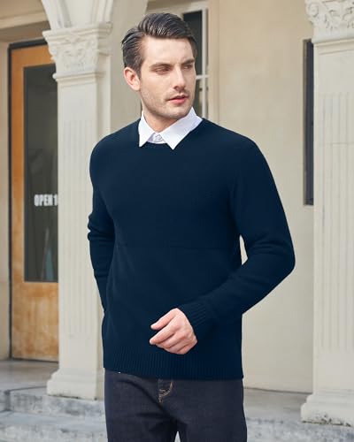 YTD Men's Crewneck Pullover Sweater Textured Long Sleeve Knitted Sweaters2