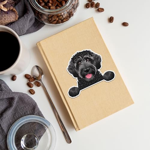 Image of Black Labradoodle Sticker 8 Pcs (Large Size) Vinyl Stickers Laptop Waterproof Decal for Car Bumper Water Bottle Window Funny Party Birthday Decorations - Size 4 Inches