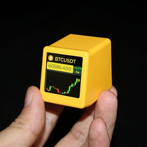 Bitcoin Stock Ticker Monitor Display Time Weather, Temperature, Humidity and Picture Playback Wi-Fi Activated and Photo Slideshow Functions (Yellow)