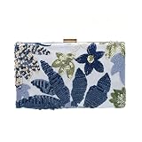 EVEOUT Clutch con Lentejuelas y Bordado Mujer Elegante Bolso de Mano Floral de Noche con asa y Cadena para Boda Fiesta Baile