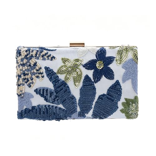 Imagen de EVEOUT Clutch con Lentejuelas y Bordado Mujer Elegante Bolso de Mano Floral de Noche con asa y Cadena para Boda Fiesta Baile