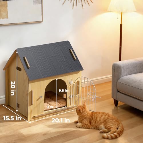 Indoor Dog House, Cozy Wooden Design with Ventilation and Raised Base, Small Bed House with Door Lock Suitable for Small Dogs or Cats, Gray, 20"x 15.75"x 20.5" - Image 6