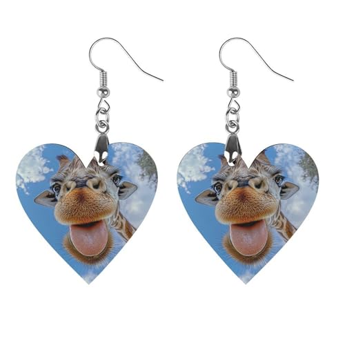 Pendientes colgantes con foto de jirafa para mujer con diseño de foto de jirafa, Love, Madera, Sin piedra preciosa