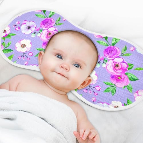 Pink Watercolor Blooms Muslin Baby Burp Cloths - Super Absorbent and Soft Burping Rags - Cotton Burp Clothes Set for Boys and Girls, 4 Pack4