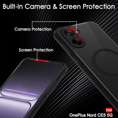 Image of TheGiftKart Hybrid Shockproof Back Cover Case for OnePlus Nord CE 5 5G Compatible with MagSafe | Hard Back Cover Case for OnePlus Nord CE 5 5G (PC & TPU, Translucent Smoke Matte Back, Black Sides)