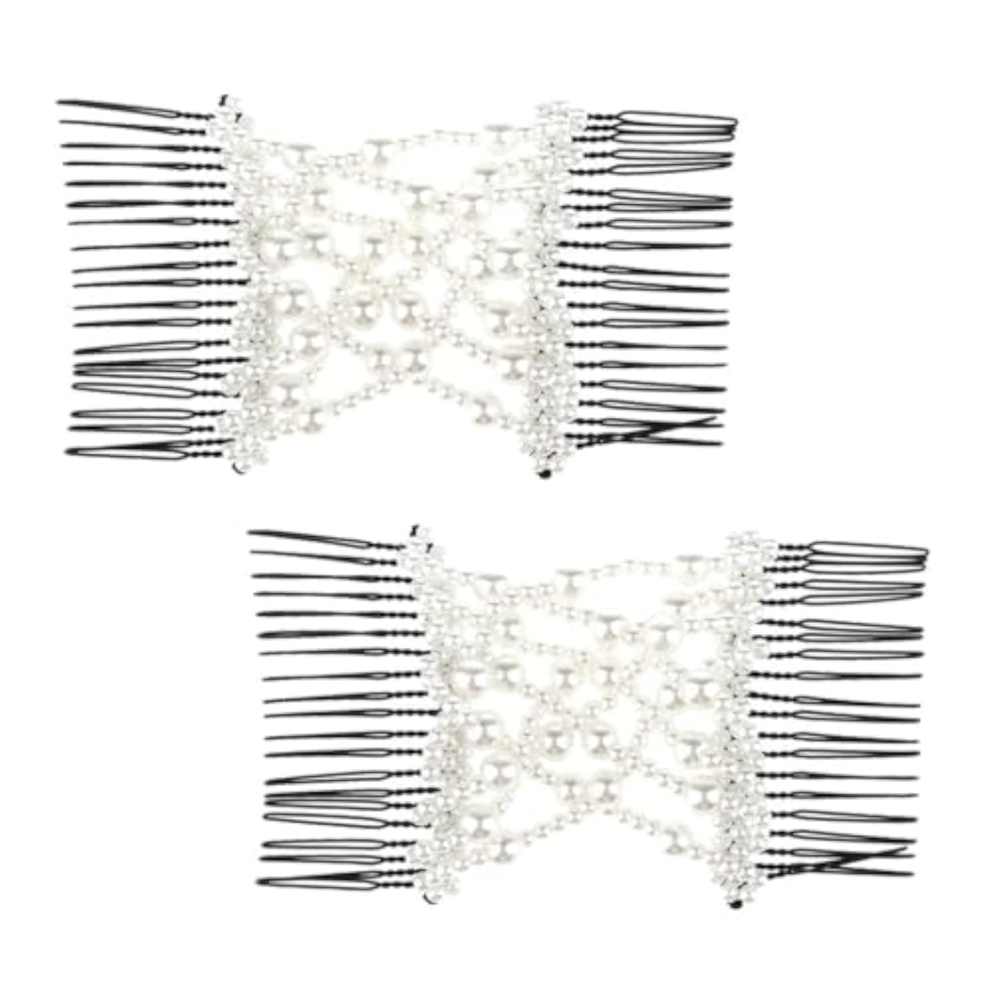 2pc Stretch Pearl Combs Hairpin Bow Clips, Elegant Accessories