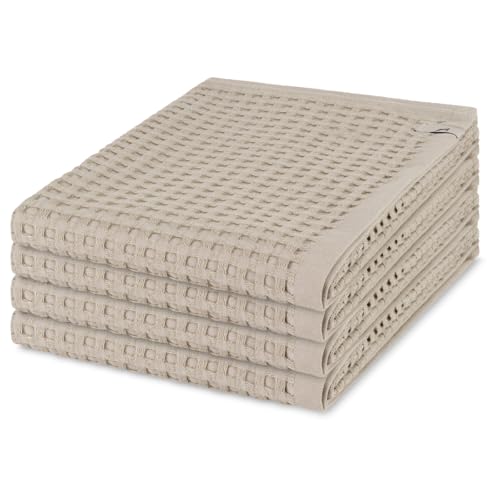 Möve 4er Set Handtücher Piquée – 50x100 cm, Waffelpiqué Struktur, Extra weich & saugfähig, 100% Baumwolle, mit praktischem Kordelaufhänger – Pflegeleicht, Urlaubsflair für Ihr Bad (Cashmere)