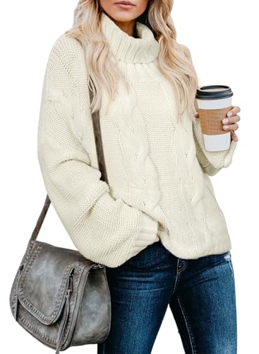 Image of Dokotoo Womens 2026 Winter Fall Solid Turtleneck High Neck Balloon Long Sleeve Sweaters Pullover Outerwear