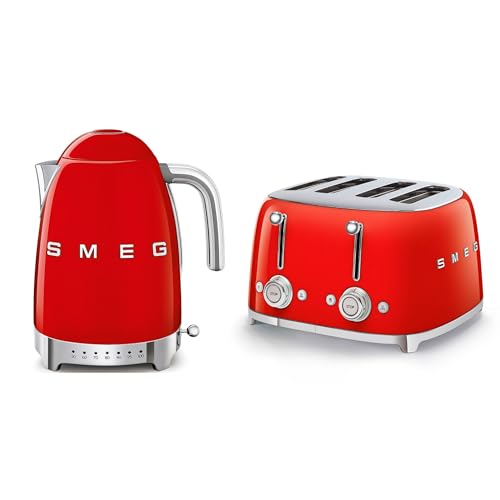 Smeg EEJB133 Jug Kettle with Acoustic Alarm, 3KW, 1.7L & Smeg 4 Slice Toaster, Extra Wide Slots, White TSF03WHUK/KLF04WHUK