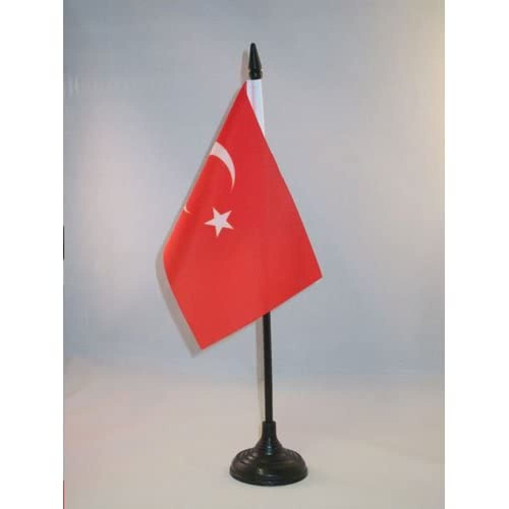AZ FLAG, Turkey Table Flag 4'' x 6'', Turkish Office Mini Banner 100% Polyester 15 x 10 cm