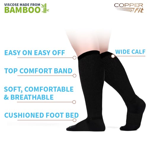 Image of Copper Fit Viscose Bamboo Extra Soft & Comfortable Wide Calf Socks for Men & Women Easy On Off , Circulation & Swelling Relief for Travel, Nurses, Running, & Recovery