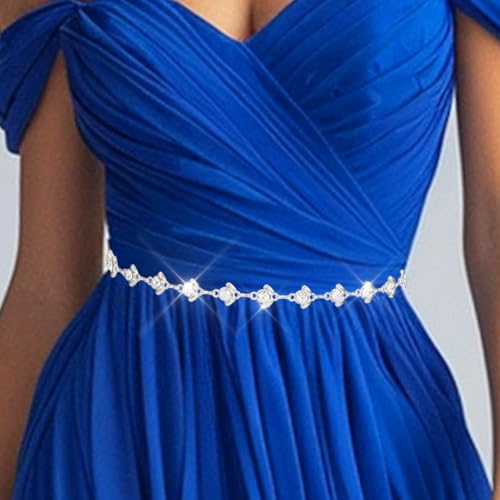 COSYDAYS Silver Rhinestone Belt Sparkly Waist Chain Fashion Bling Dress Belts for Women2