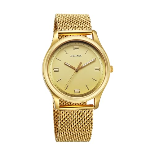 Sonata Traditional Essentials Quartz Analog Champagne Dial Stainless Steel Strap Watch for Men-77082YM13 (B0CY4XB8N2) Amazon Price History, Amazon Price Tracker