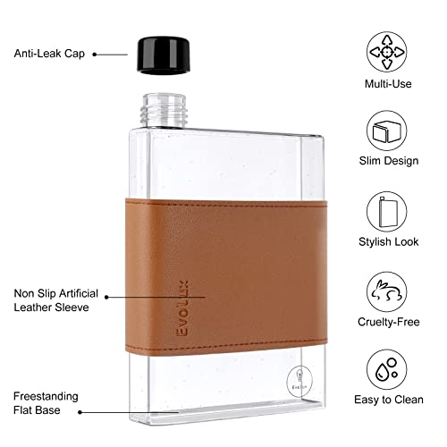 Flat Water Bottle - 17Oz (500Ml) Small Plastic Flask That Fits In Your Bag Handbag Or Purse | Perfect For Sports Camping Gym Office Gift And Travel | Reusable Clear A5 Slim Water Bottle | Evolux #TOP1