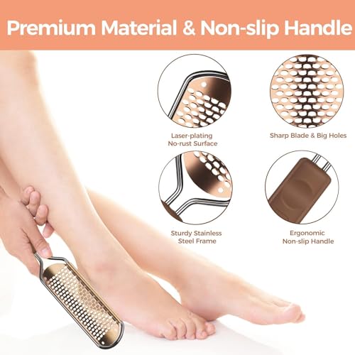 Foot File Foot Scrubber Pedicure - Callus Remover for Feet Easkep Professional Grater Rasp Foot Scraper Corns Callous Removers Cracked Dead Skin Remover for Dry and Wet Feet (Golden) - Image 3