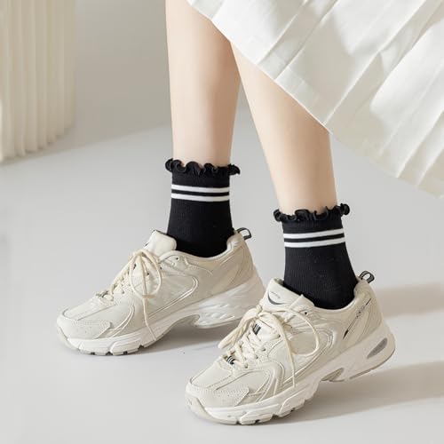 Image of Mcool Mary Womens Ruffle Socks, Cute Ankle Winter Warm Knit Cotton Frilly Sock 6 Pack