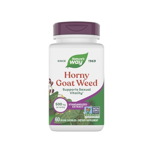 Nature's Way Horny Goat Weed Premium Extract Sexual Vitality,* Non-GMO, Vegan, 60 Capsules