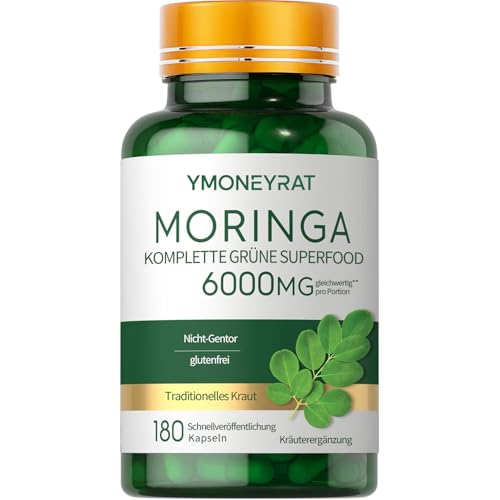 Bio Moringa Kapseln Hochdosiert - 6000 mg Tagesdosis, 6 Monate Nutzung, Moringa Wirkung Testsieger, Vegan & Ohne Zusatzstoffe (180 Vegane Kapseln)