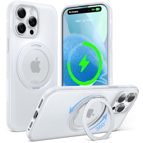 TORRAS Ostand Fitness 360 Rotating Magnetic Stand for iPhone 15 Pro Max Case, [Compatible with MagSafe] [Military-Grade Protection][Enhanced Grip] Slim Case for iPhone 15 Pro Max, Glacier White 6.7'