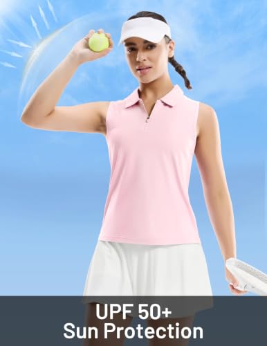 Image of MIER Womens Sleeveless Golf Polo Shirt, UPF 50+ Quick Dry Quarter Zip Tops