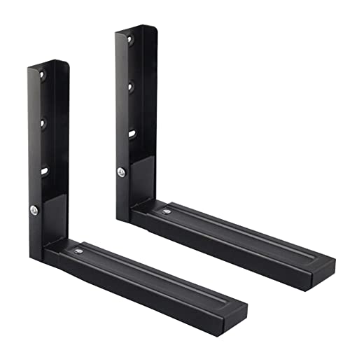 Microwave Oven Wall Mount Bracket, JruiZhp 2Pcs Arm Adjustable Foldable Kitchen Stretch Oven Stand Shelf, 304 Stainless Steel Microwave Rack, for Home Kitchen Accessories (Black)