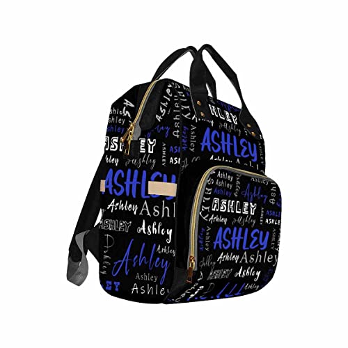 Customize Name Backpack, Personalized White and Blue Text Diapering Bag Backpack Nappy Baby Bags Casual Daypack Travel Shoulder Bag Black for Unisex Hiking Camping Work Outdoor3