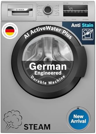 Bosch 7 kg, 5 Star, AI active water+, Anti-Wrinkle, Anti-Tangle, Anti Bacteria Steam, Fully-Automatic Front Loading Washing Machine (WAJ24266IN, In-Built Heater, Silver)