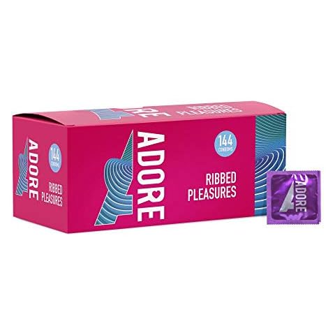144 Condoms Adore CE Marked-Discreet Packaging & Free P&P - Safe & Ribbed (Ribbed) Cover