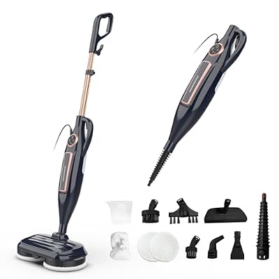 DEVOAC VM6 Scrubbing Steam Mop with Rotating Mop Pads, 10 in 1 Steam Mop, Lightweight Spin Mop & 3 Steam Modes for Hard Floor Laminate Marble Floors (Ink)