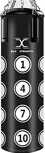 MAXSTRENGTH 4 ft gefüllt Boxsack Boxen MMA Sparring Stanz Professionelles Studio Training Kickboxen Muay Thai mit Kette zum Aufhängen, Schwarz , Filled Cover