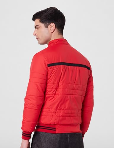 Image of Qube By Fort Collins Men's Nylon Standard Length Regular Fit Quilted Bomber Jacket with Detachable Hood - Winter Warm, Insulated Lining, Ribbed Cuffs, and Stylish Design