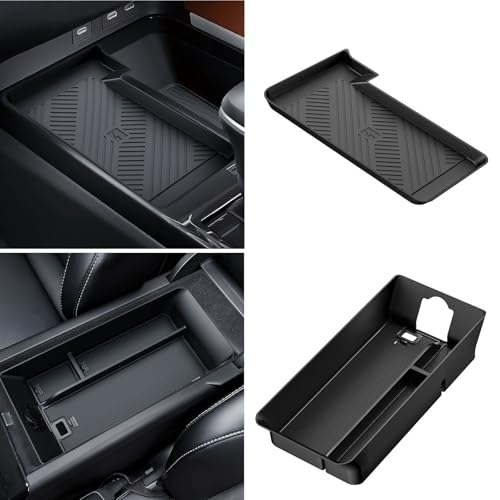 YPHUIKI 2PCS Center Console Organizer for Toyota Camry 2025 2026 Accessories Wireless Charging Anti-Slip Mat Armrest Storage Box Organizer Tray for 9th Gen Camry (LE SE XLE XSE Nightshade)