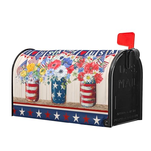 Image of America Forever Patriotic Mailbox Cover Red White Blue Floral Mailbox Covers Magnetic Standard Size 18 inchX21 inch 4th of July American Flag Decorative MailWrap Post Letter Box Cover for Outdoor Decor