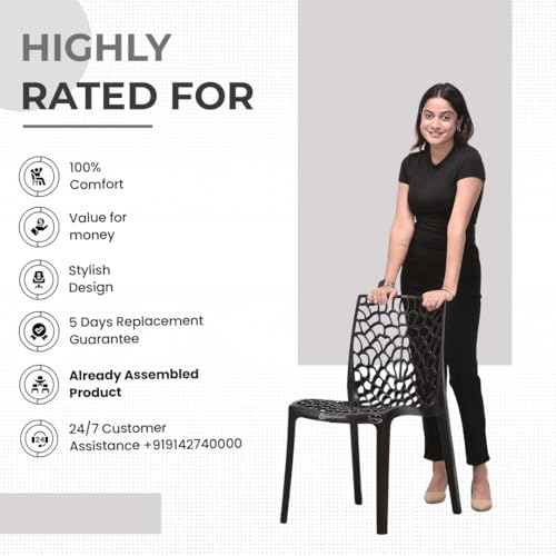Image of Web Plastic Chair Living Room Without Arm Chair (Jali) Gloss Finish Chair Home, Office, Restaurant, Cafe, Garden, Stackable Chair (3, Black, Standard)
